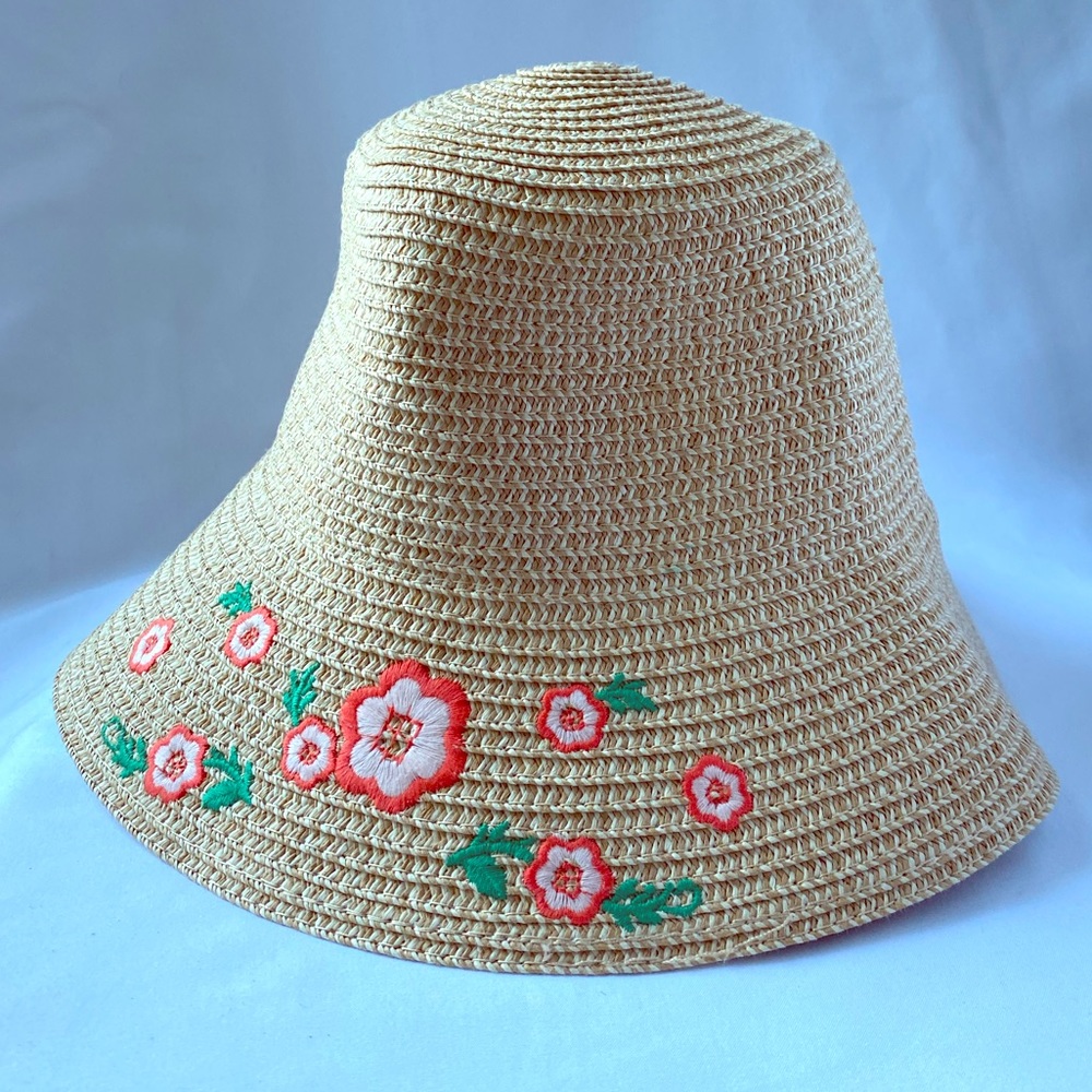 Janie and Jack Embroidered Floral Straw Hat
